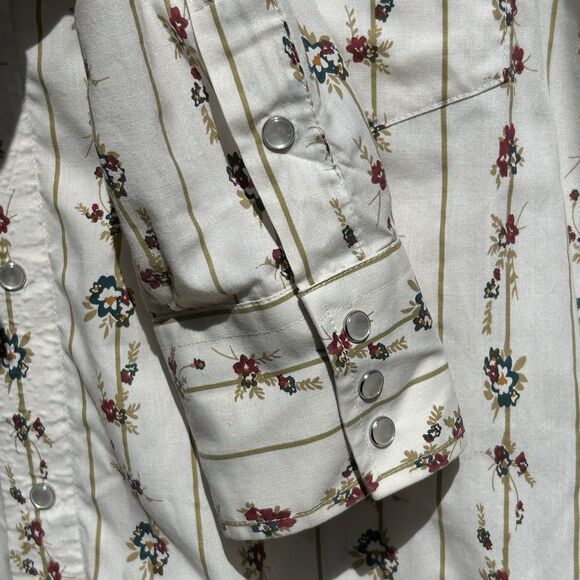 Vtg High Noon Floral Stripe Shirt Men Sz L Cream Pearl Snap Long Sleeve Western - Picture 7 of 14
